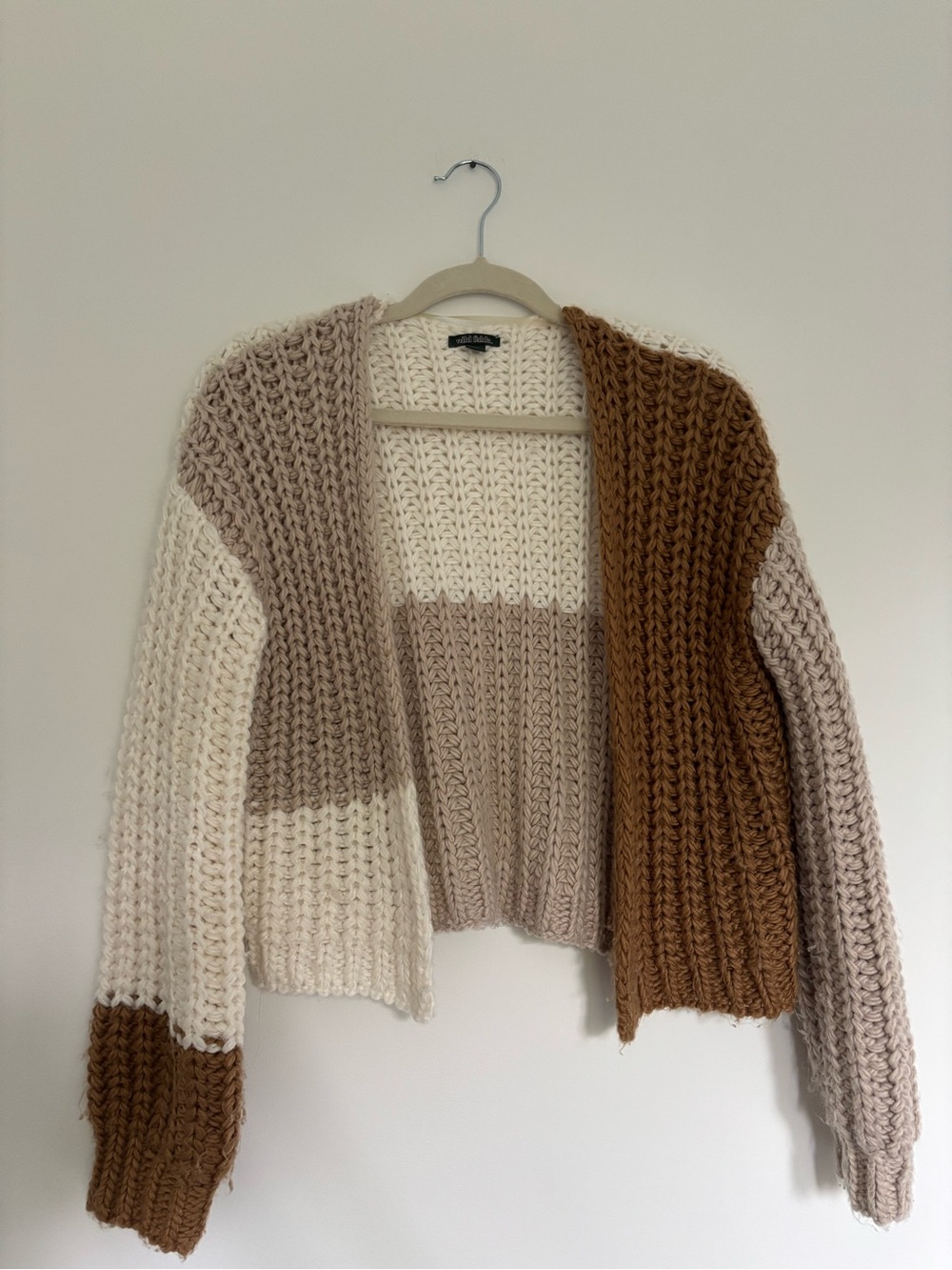wild fable Cream Taupe Brown Colorblock Chunky Open-Front Cardigan